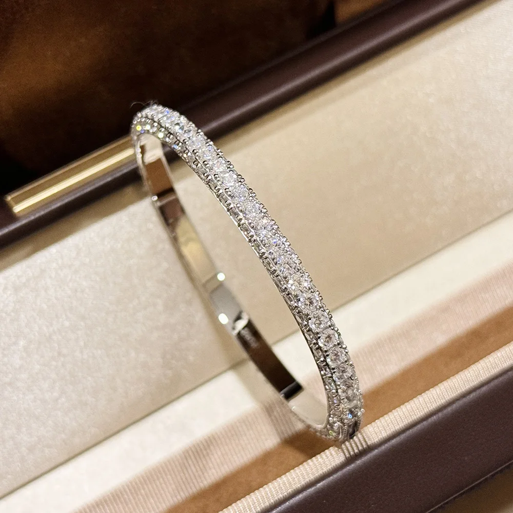 

Hot Sale Famous Top Quclity S925 Sliver Fashion Luxury Tennis Bangle For Women Zircin Classic Silver Best Gift Bangle Jewelry