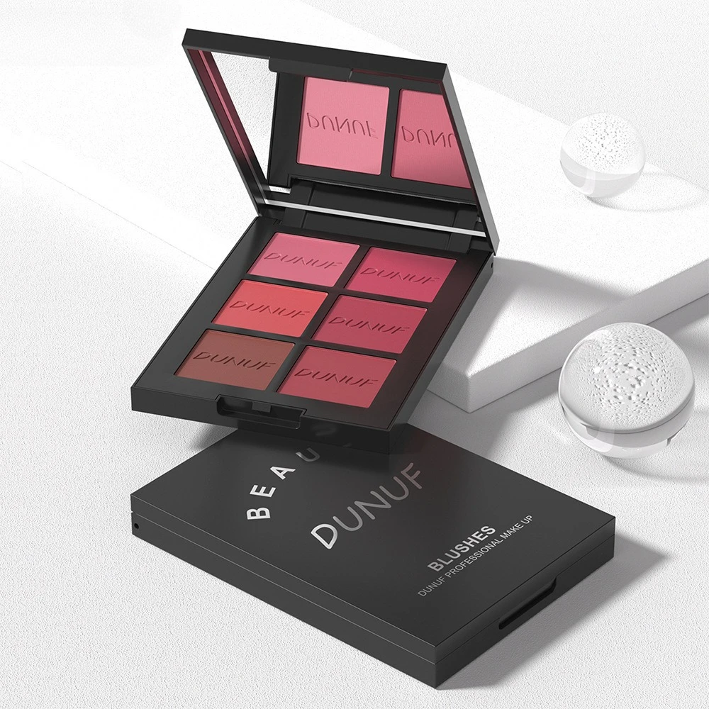 올인원 블러쉬 팔레트 6가지 색상 대형 거울 포함 벨벳 파우더 블렌딩 가능한 색소 모든 피부용 자연스러운 얼굴 윤곽 연출