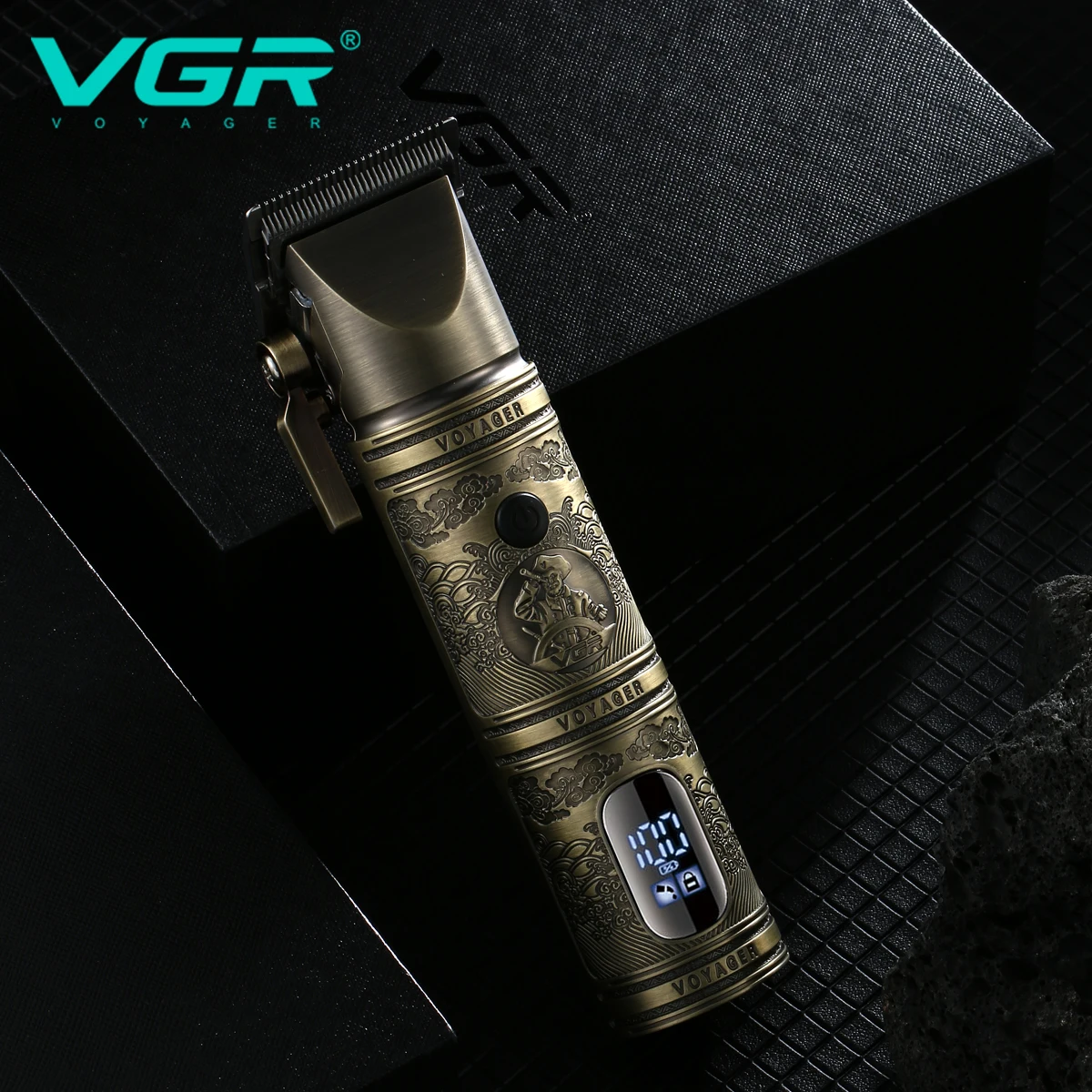 VGR プロフェッショナルハイエンドヘアトリマーセット、レトロメタル電動プッシュシザー、家庭用 LED インテリジェントデジタルバリカン、シェーバー