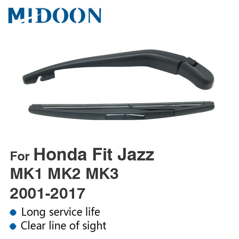 MIDOON Rear Wiper Arm & Rear Wiper Blade for Honda Jazz / Fit MK1 MK2 MK3 2001-2017 2016 2015 2014 2013 2012 2011 2010 2009 2008