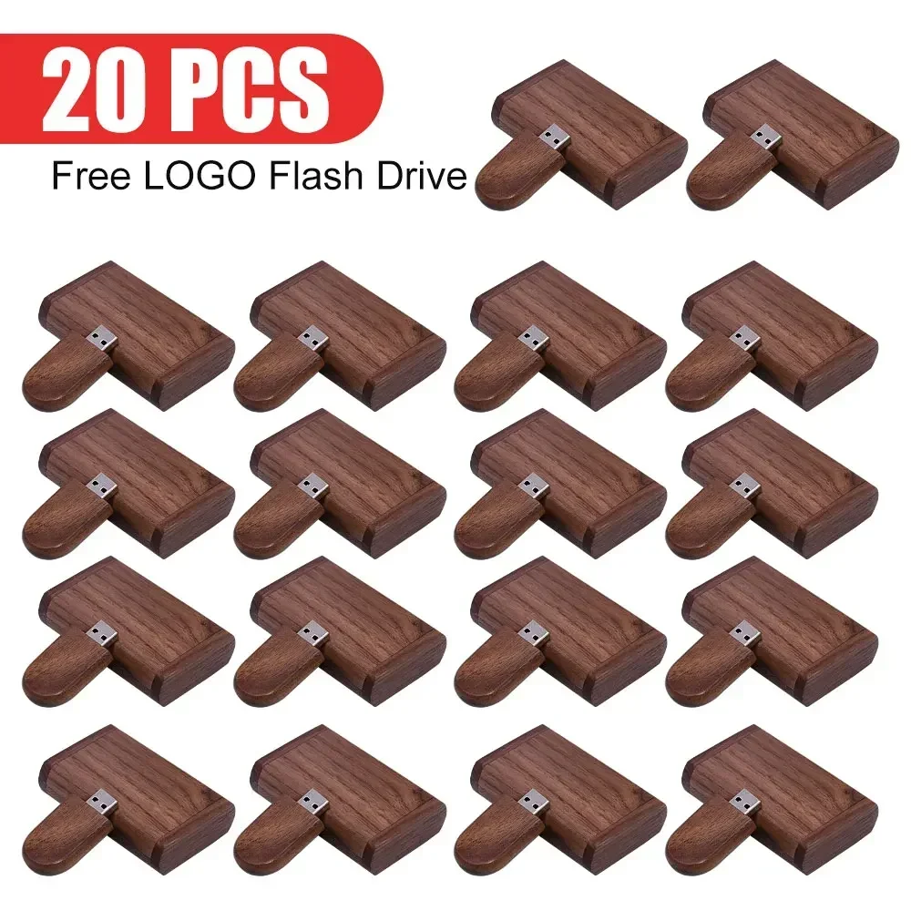 20pcs/Lot (Free logo) USB Flash Drive 2.0 Wooden Pendrive 4GB 8GB 16GB 32GB 64GB 128GB Memory Stick Personalized Gifts