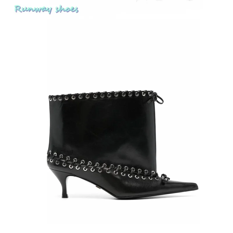 

Winter Pointed Head Bow Ribbon Wide-leg Women's Boots Rivet Decoration Sexy Zipper Elastic Ankle Boots Luxury High Heels