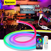 DC5V USB Led Neon Rope Light 2/3/5m Flexible Silicone Control with App/Remote Music Sync RGBIC Led Light Strip for Bedroom Decor