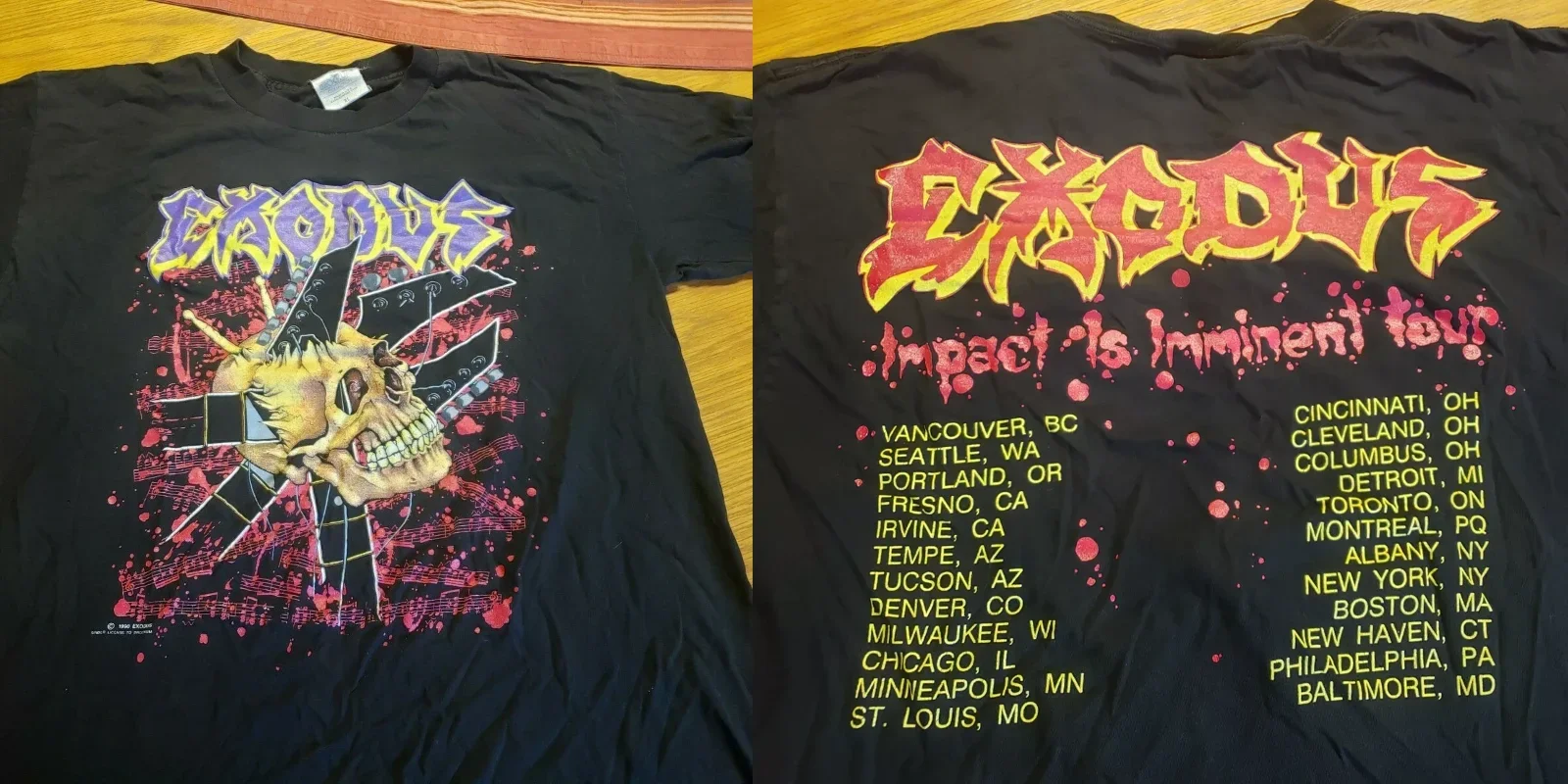 Exodus Band 1990 Impact Is Imminent Tour Double Sided T shirt Full Size S-5XL