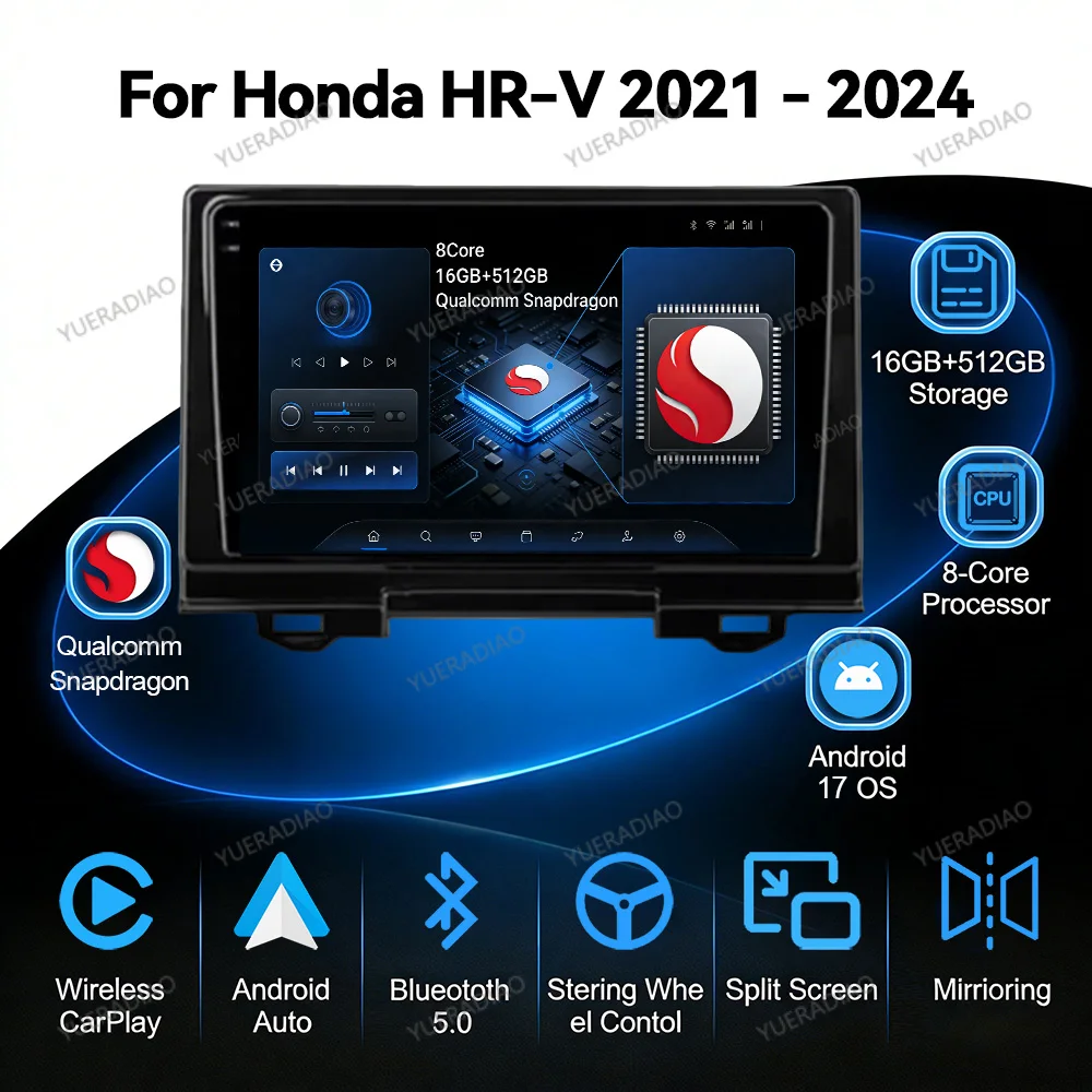 Android 17 Car Radio For Honda HR-V RV RZ 2021 Multimedia Video Player 4G WIFI GPS NAVI Qualcomm BT Head Unit 2DIN QLED LTE 5G
