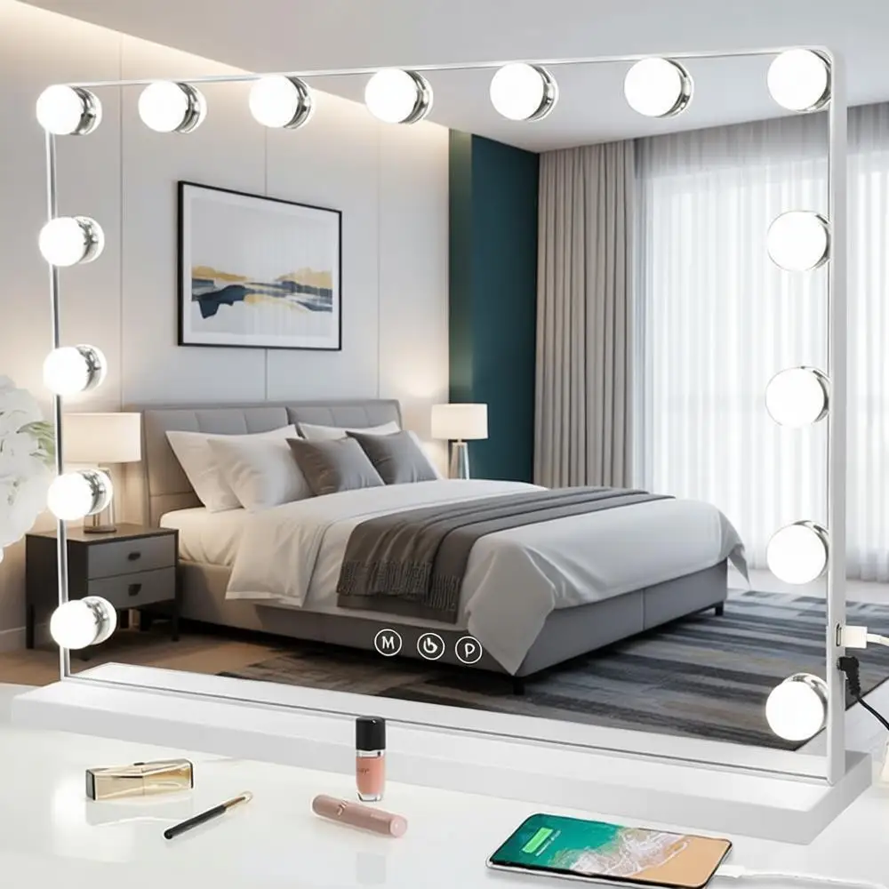 

23 LED Lighted Vanity Mirror with Touch Control and USB Charging, White