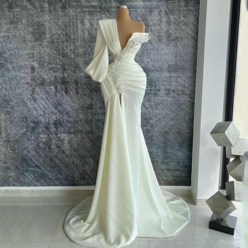 

Eightree Sexy Wedding Dresses Formal One Shoulder Beadings Bride Dress Mermaid Front Split Wedding Evening Prom Gowns Plus Size