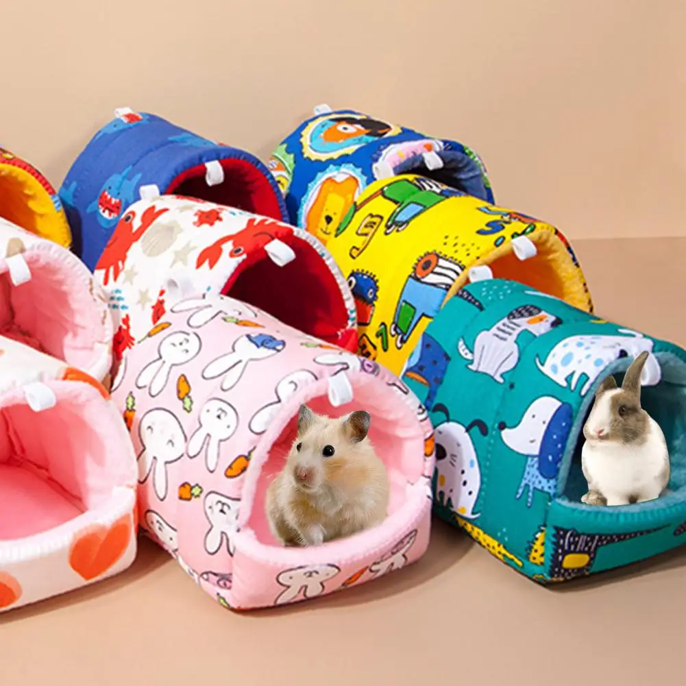 Hamster Nest Cozy Cartoon Pattern Guinea Pig Bed House for Small Space Hideout for Dwarf Rabbits Chinchillas for Ferrets