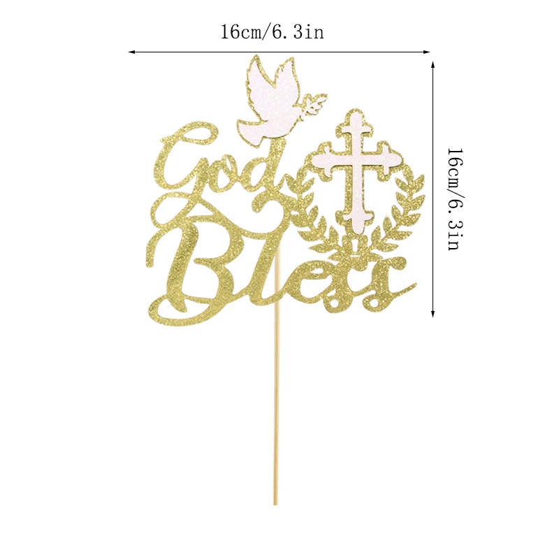 1pc, Golden God Bless Cake Insert, Baptism, Dedication Or First Communion Cake Decoration, Cake Decoration Supplies.