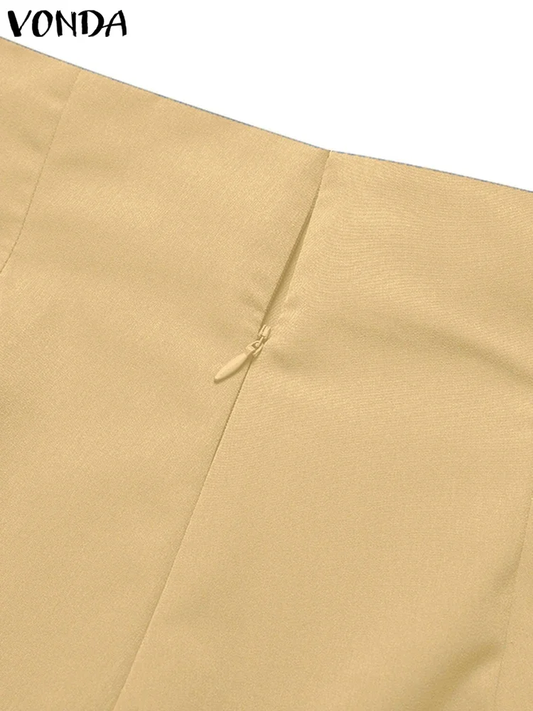 VONDA Women Fashion Elegant OL Office Trousers 2024 High Waist Wide Leg Pants Summer Zipper Casual Solid Pantalon Long Palazzo
