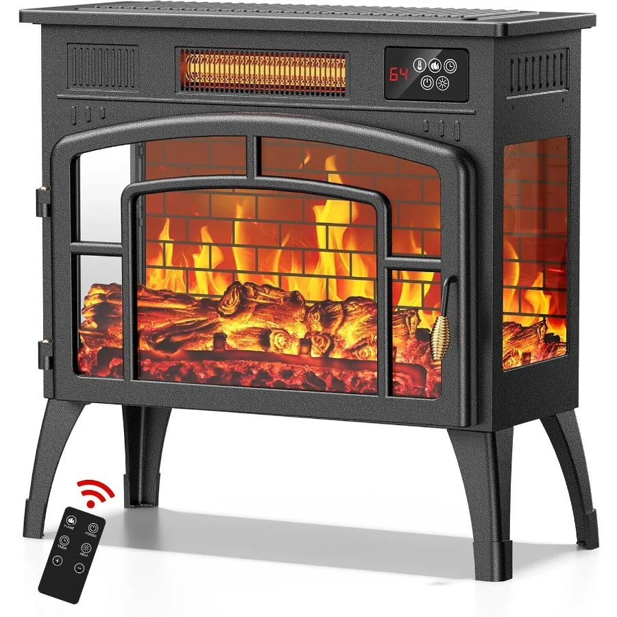 

23 электрический каминный обогреватель, отдельно стоящая каминная печь, инфракрасное отопление, 3D пламенный термостат, защита от перегрева, таймер 12 часов Sp