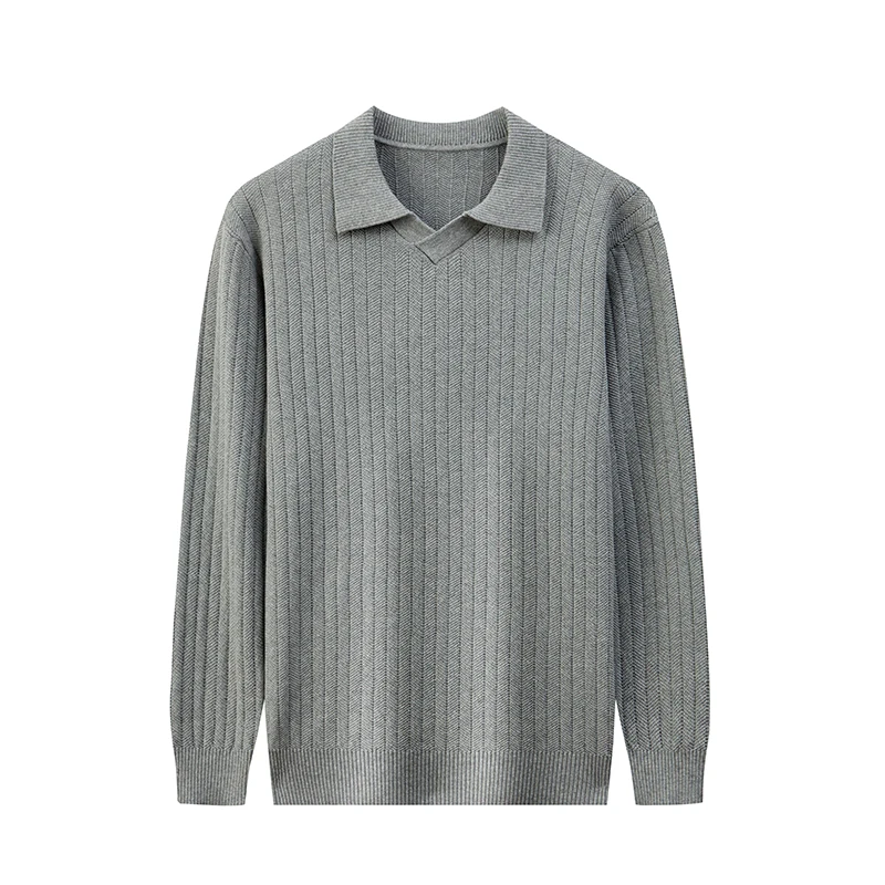 

New Arrival 100% Cotton Men Knitwear 2025 Autumn Trendy Turn Down Collar Knit Polos Long Sleeve Jumper Pure Cotton Sweaters