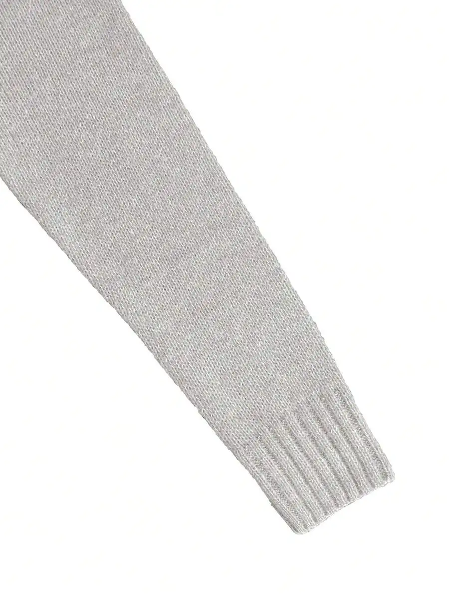 Loose Round Neck Knit Pullover with Cat Silhouette Print