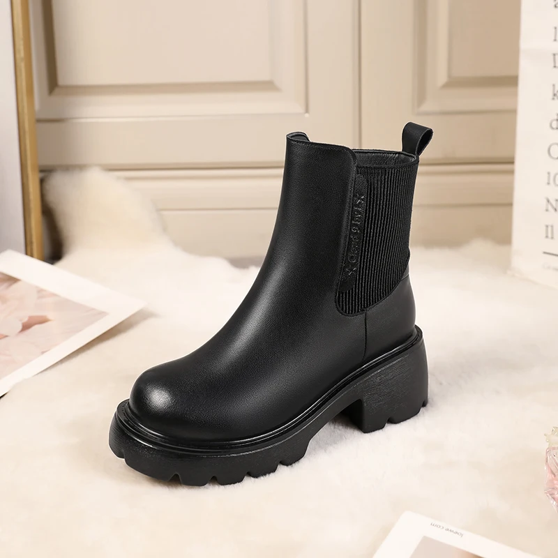 AIYUQI Women's Boots Winter 2024 New Genuine Leather Women's Chelsea Boots British Style Natural Wool Warm Women's Ankle Boots