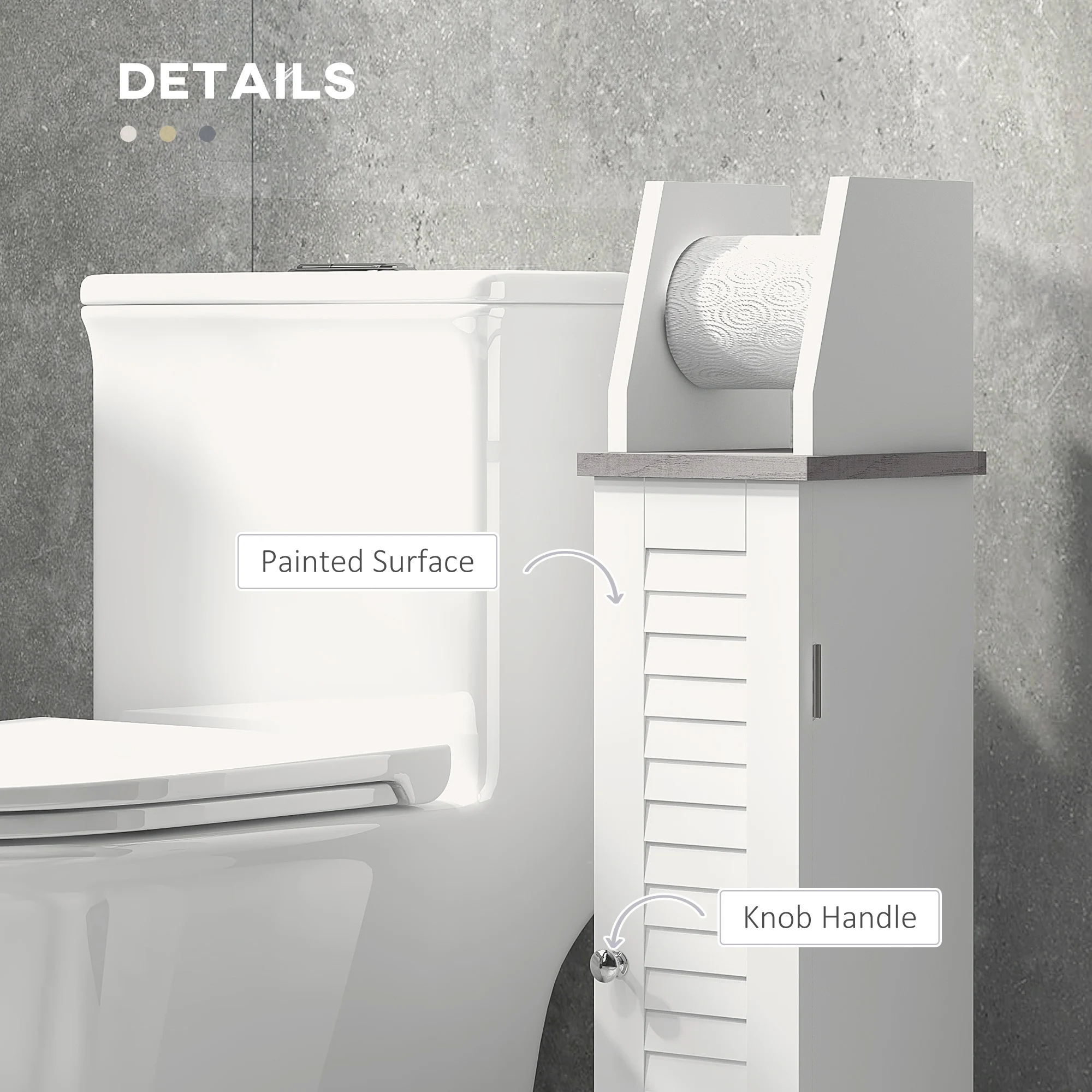 kleankin Slim Toilet Roll Storage Unit with Cupboard and Adjustable Shelf, White