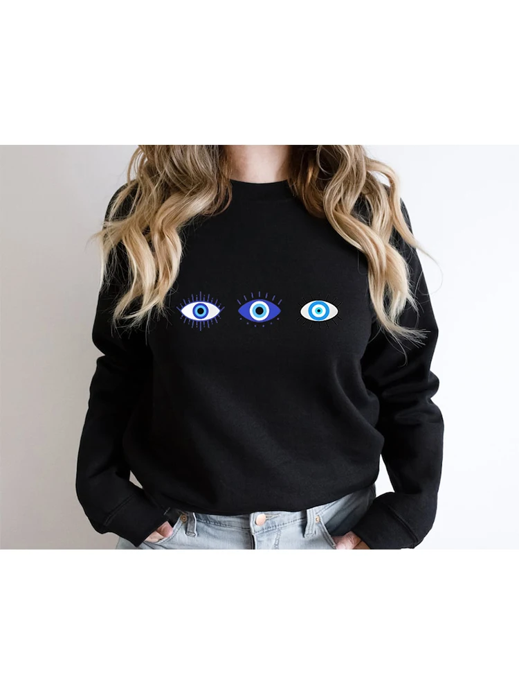 Colored Evil Eye Gothic Sweatshirt Funny Women Fashion Grunge Unisex Streetwear Aesthetic Casual Outfit Jumper Fit Pullovers Top