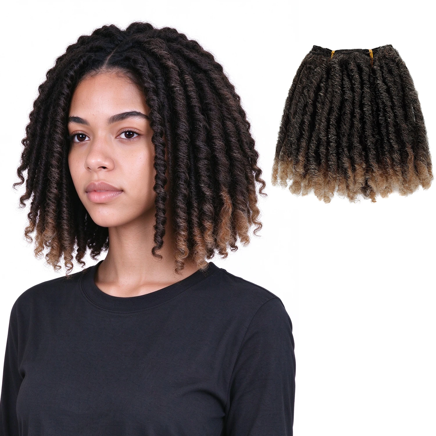 Short Ombre Spring Curly Dreadlock Hair Weft Soft Synthetic Braiding Hair Bulk For Afro Women DIY Braids Ponytails Wigs Toupee