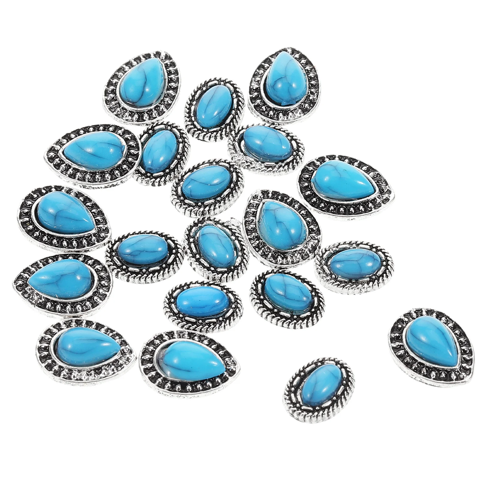 

20Pcs Nail Art Charms Retro Turquoise Manicure Decorations Vintage Alloy Resin DIY Nail Jewels for Women Unique Elegant Design