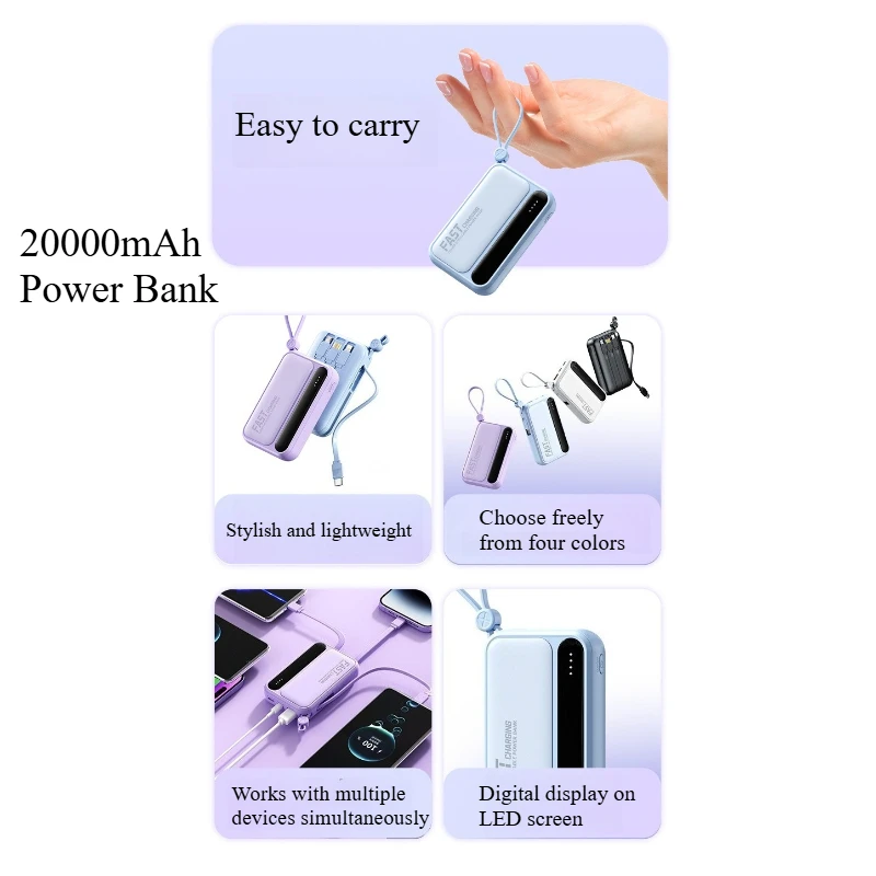 

20000mAh Power Bank 4 In1 Cables Compatible with all kinds of electronic products/phone/laptop