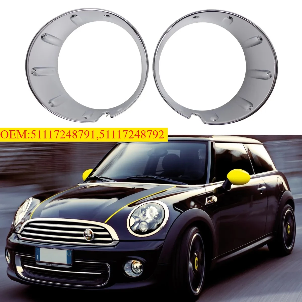 

Fog Light Trim Ring 51117248791 51117248792 Chrome Front Fog Light Cover for MINI Cooper R55 R56 R57 R58 R59 Car Accessories