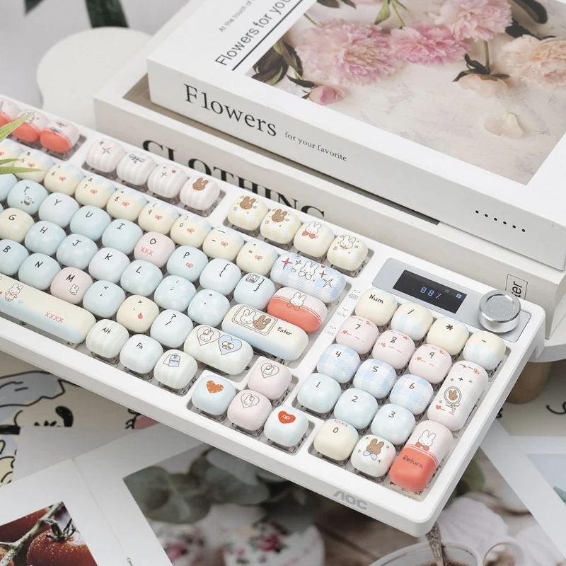 Cartoon Kawaii Miffy Steamed Bread Keycap Mao Height Protruding Feel Comfortable Opaque Gradual Change Collocation Beautiful New