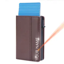 New RFID Men Card Wallets Free Name Engraving Brand Card Holders Small Male Wallet High Quality Short Popup Men's Purses