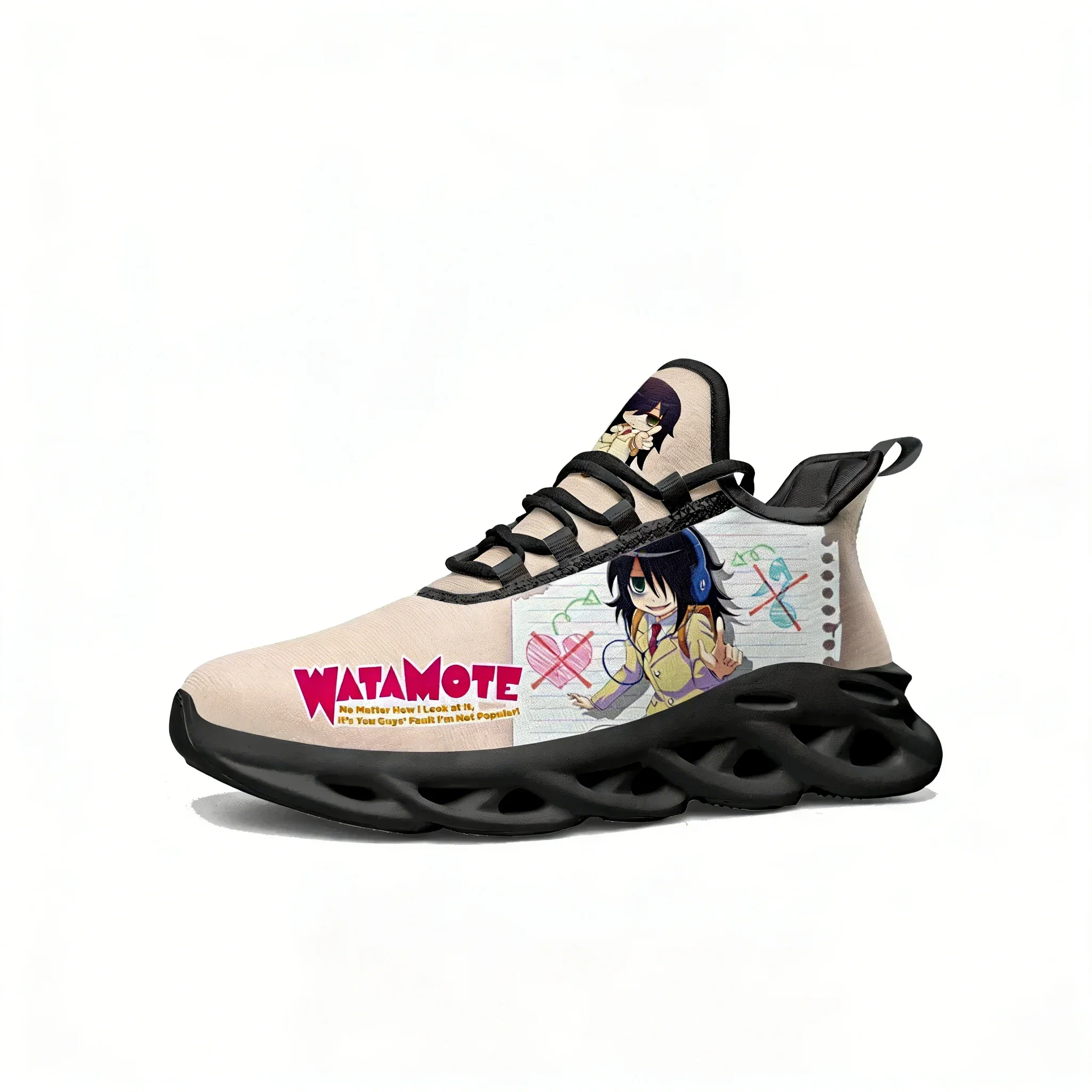 

Watamote Kuroki Tomoko Flats Sneakers Mens Womens Sports Running Shoes High Quality Anime Custom Lace Up Mesh Footwear