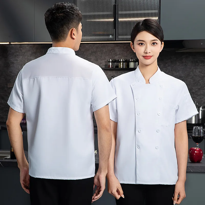 Chaqueta de Chef blanca con doble botonadura, abrigo de Chef de verano para cocina de restaurante, ropa de trabajo para Chef de pastelería y aperitivos, manga larga