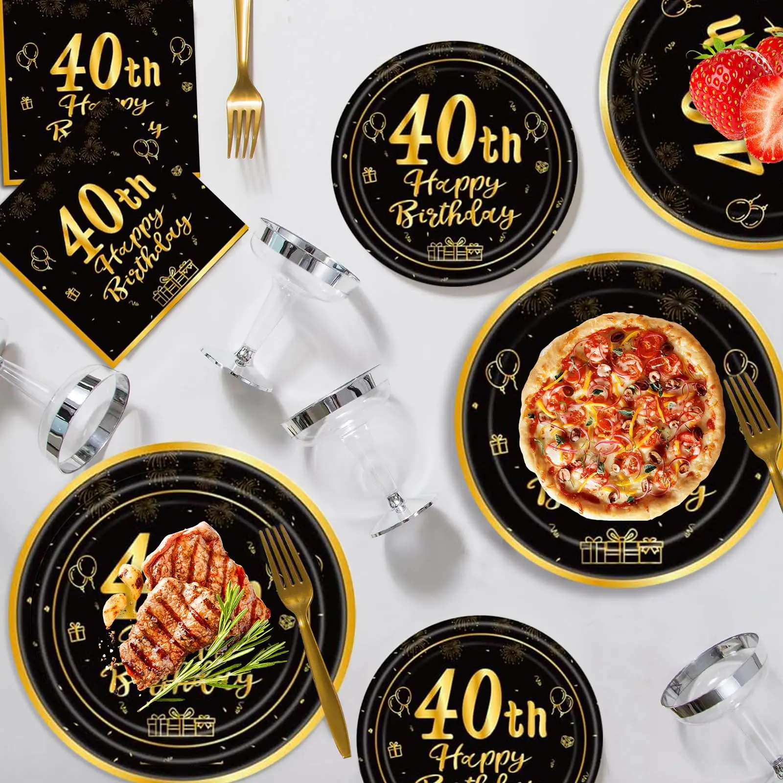 40th Birthday Party Supplies Plates1984 Birthday Paper Plates Dessert for Black Gold Theme Vintage Anniversary  Birthday Decor