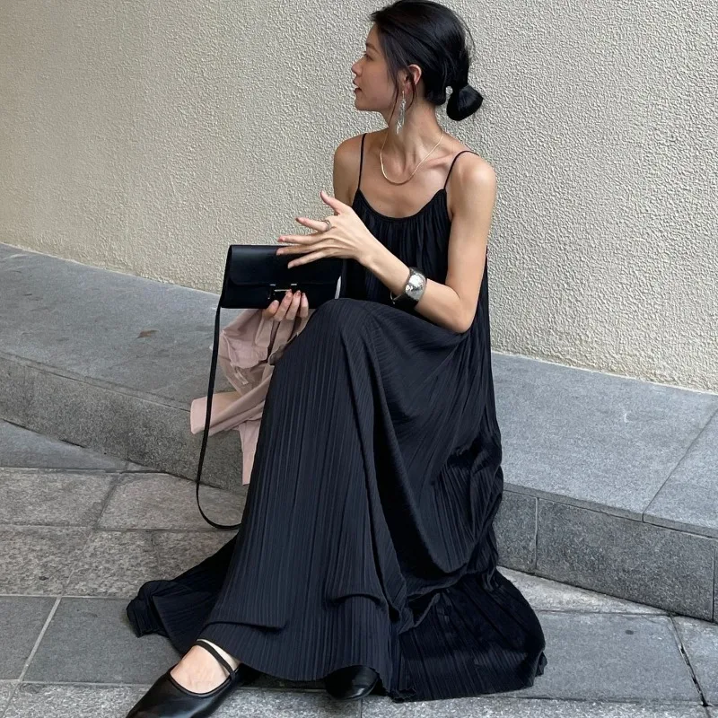 Koszule nocne Midi damskie koreańskie proste Spaghetti w stylu Vintage letnie piżamy bez rękawów eleganckie luźne Mujer Ulzzang nowe Ins