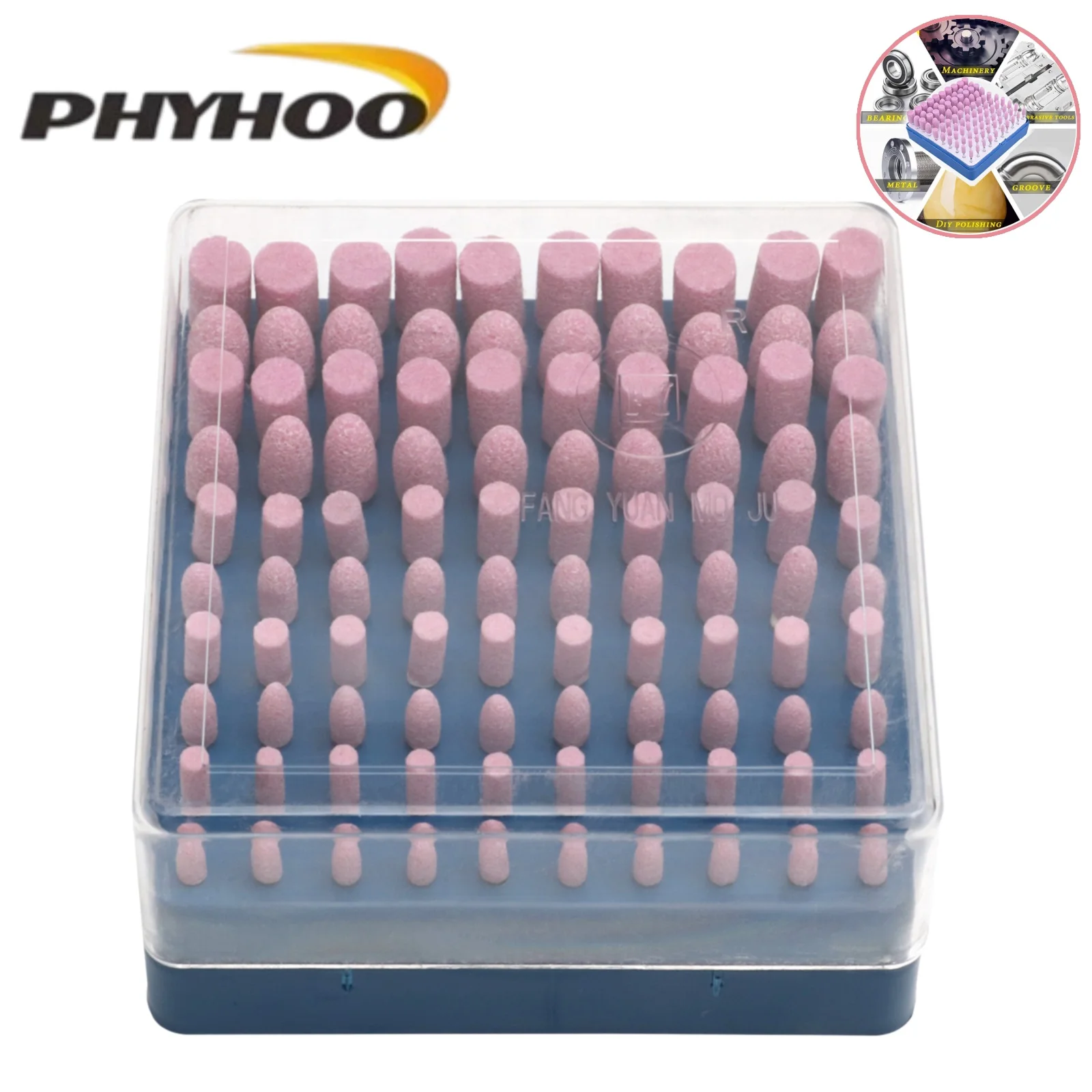 PHYHOO Jewelry Tools Abrasive Mounted Stone Grinding Wheel Bit Set 100Pcs Shank Head Mounted Grinding Point Two Shapes 5 Sizes