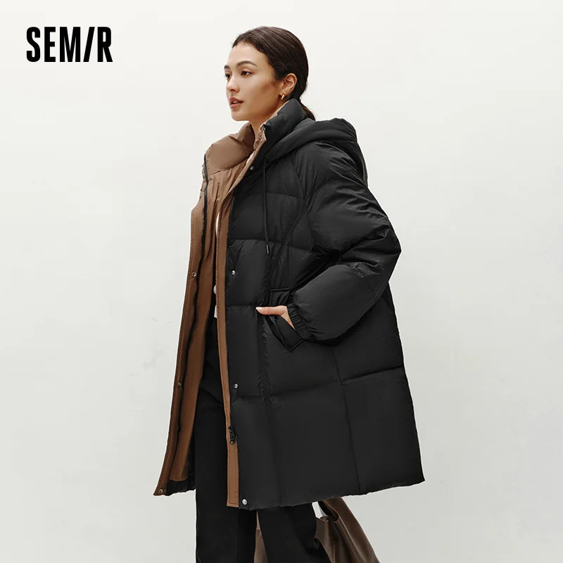 Semir Daunenjacke für Damen, lang, mit Kapuze, schwarzer Mantel, 2025, Winter, neue lockere Oberbekleidung, modischer Damen-Daunenmantel