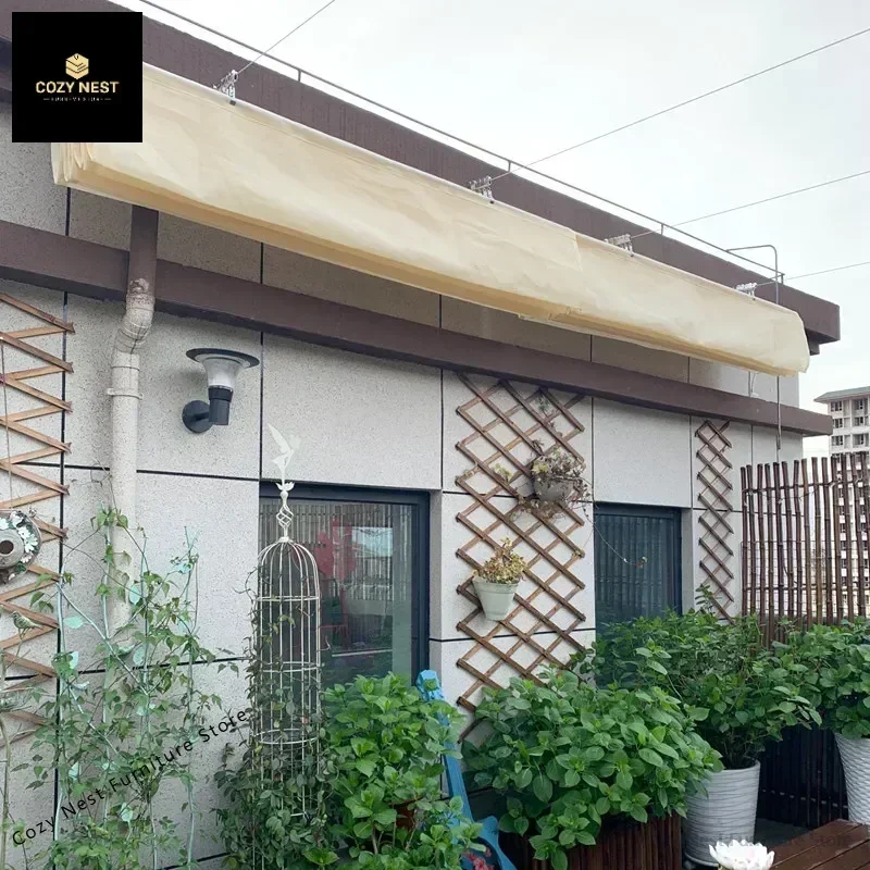 2.5x3m~3x6m Waterproof Retractable Telescopic Wave Sun Shade Net Home Garden Gazebo Pergolas Rainproof Sliding Canopy