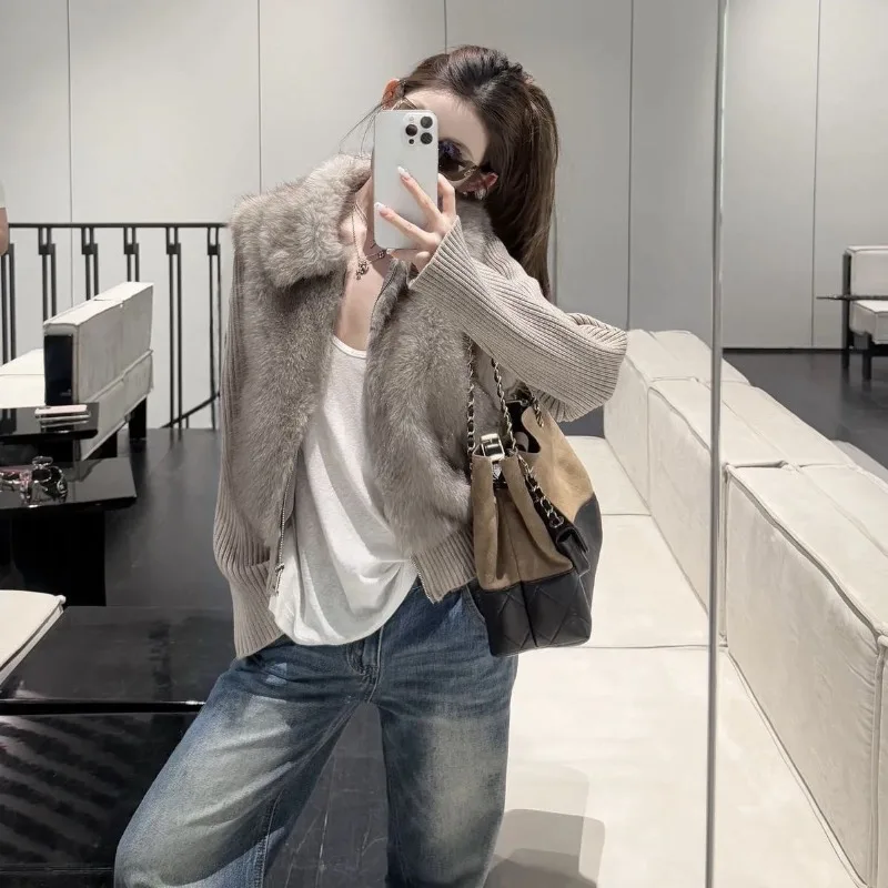 

25. осенне-зимняя новая стильная шуба из искусственного лисьего меха, вязаная лоскутная шуба, легкая роскошь