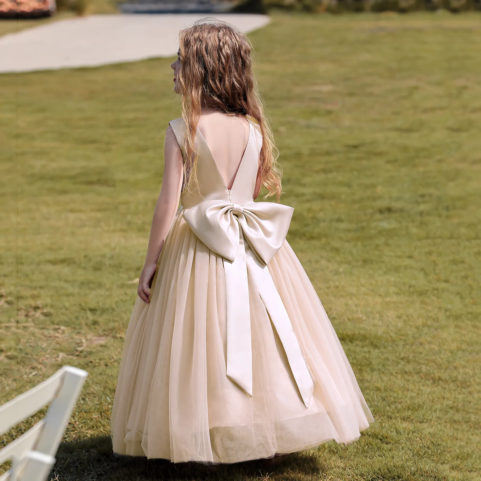 New Style Princess Flower Girl'S Skirt With Big Bow Backless&Buffy Gauze For Host Or Wedding Party