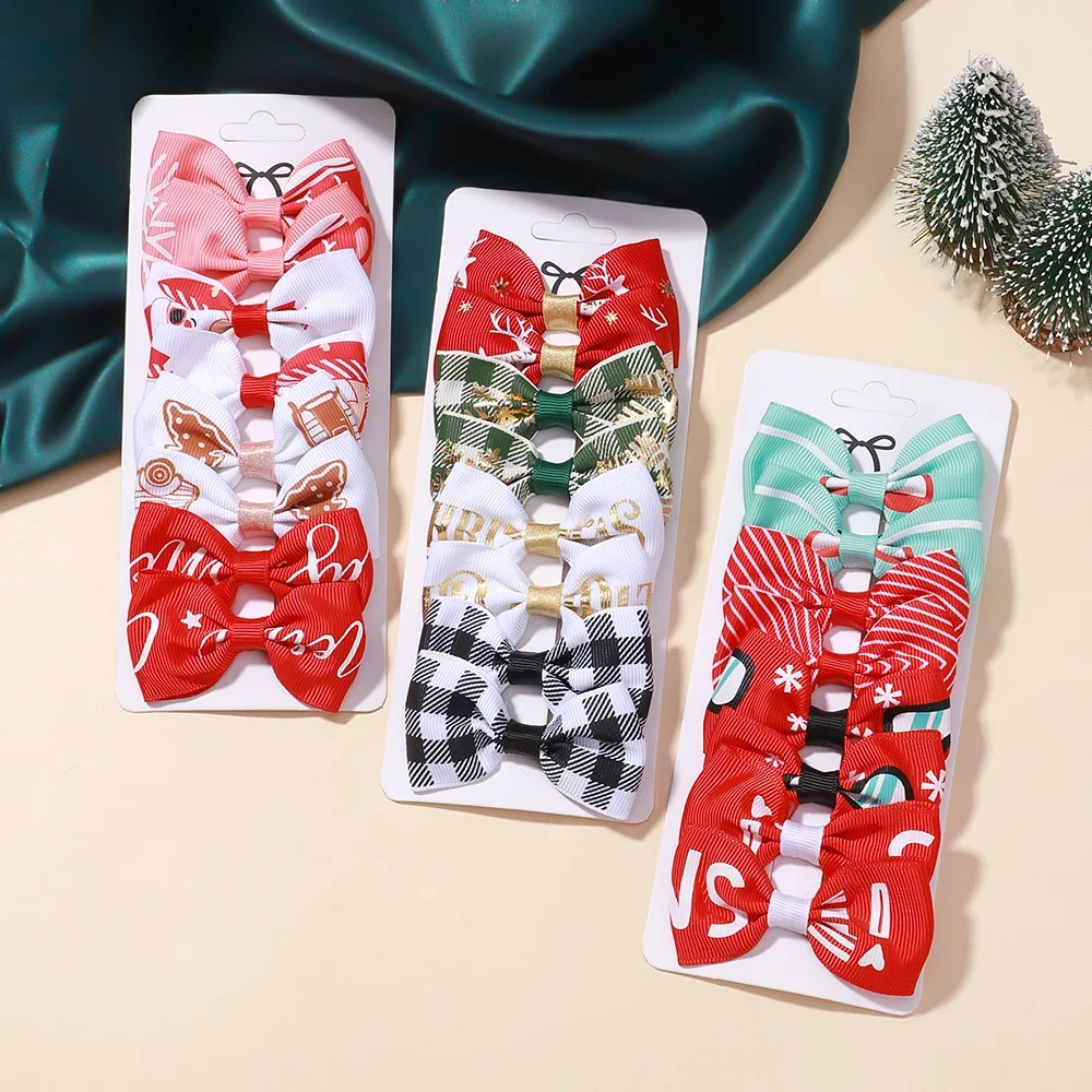 

8Pcs/Lot Christmas Hair Clips Printed Bows New Year Party Decorations Girls Kids Christmas Decor Supplies Baby Hair Accessories