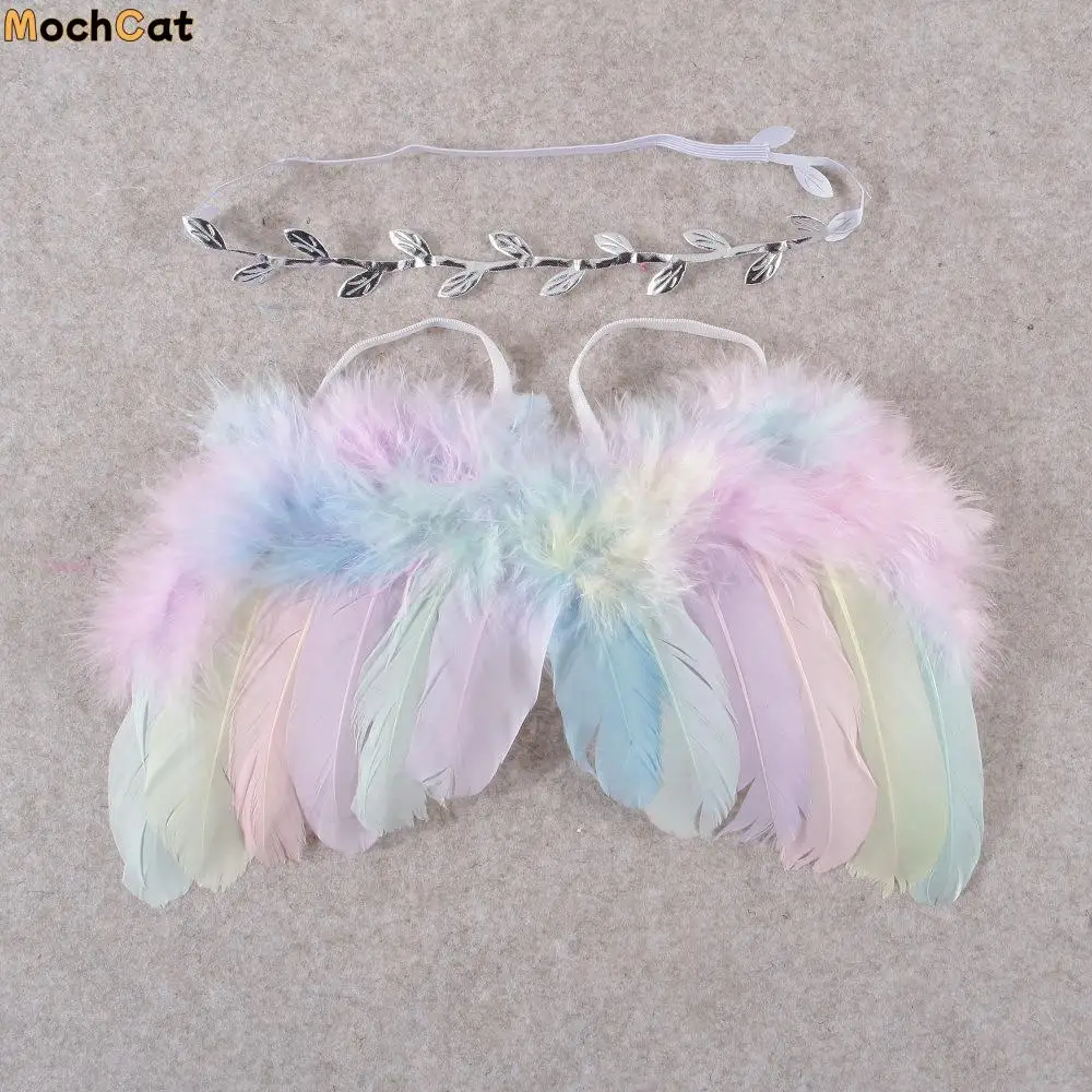 White/Pink Cute Newborn Feather Wings Roses Hair Accessories Newborn Photography Clothing Wings Flower