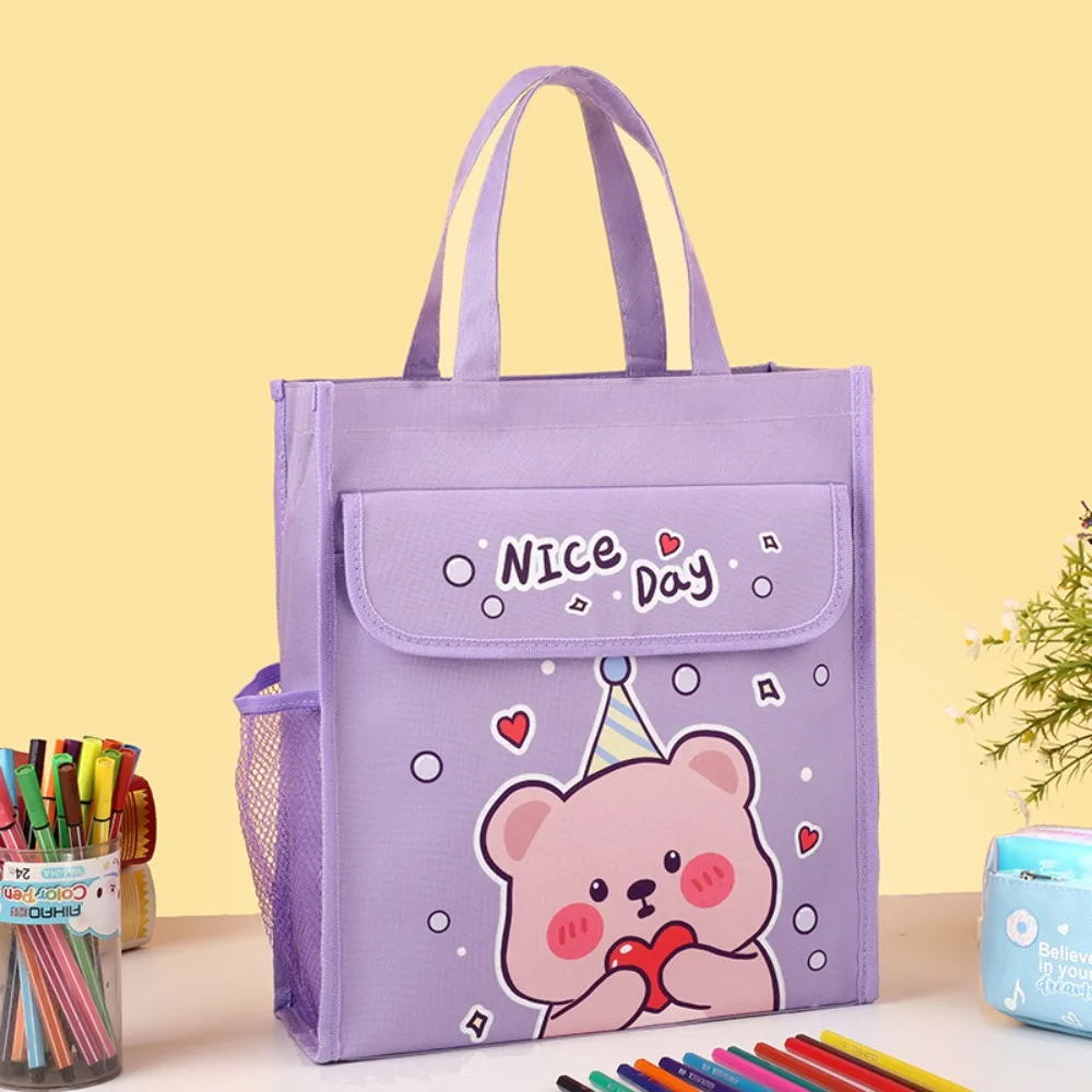 2024 Large-capacity Tote School Bag Oxford Bear Tutoring Bag Multifunction Cartoon A4 File Bag School Office