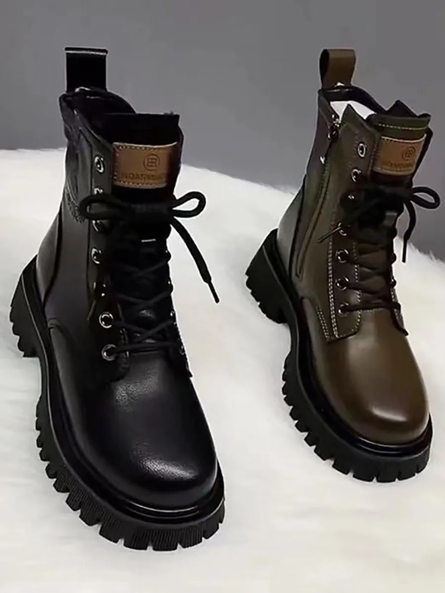 New Single Add Fleece Thick Sole Zipper Lace-Up Black Classic Short Women\'S Autumn/Winter Doc Martens Boots