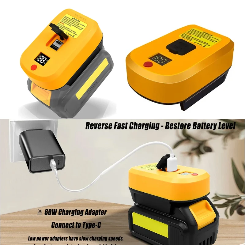 

USB-адаптер для зарядного устройства для Dewalt 18 В, 20 В, 60 В, 60 В, адаптер для быстрого зарядного устройства 60 Вт, портативная станция питания USB Type-C