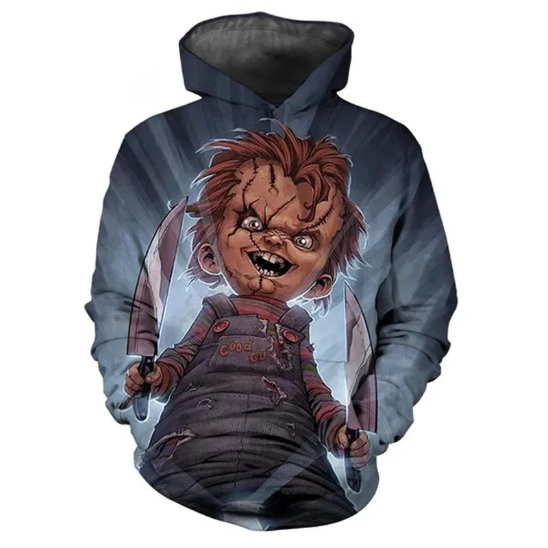 Chucky Doll Hoodie Horror Child\'s Play 3D Print Mężczyźni Kobiety Oversized Pullovers Y2k Harajuku Bluzy z kapturem Tops Odzież dziecięca