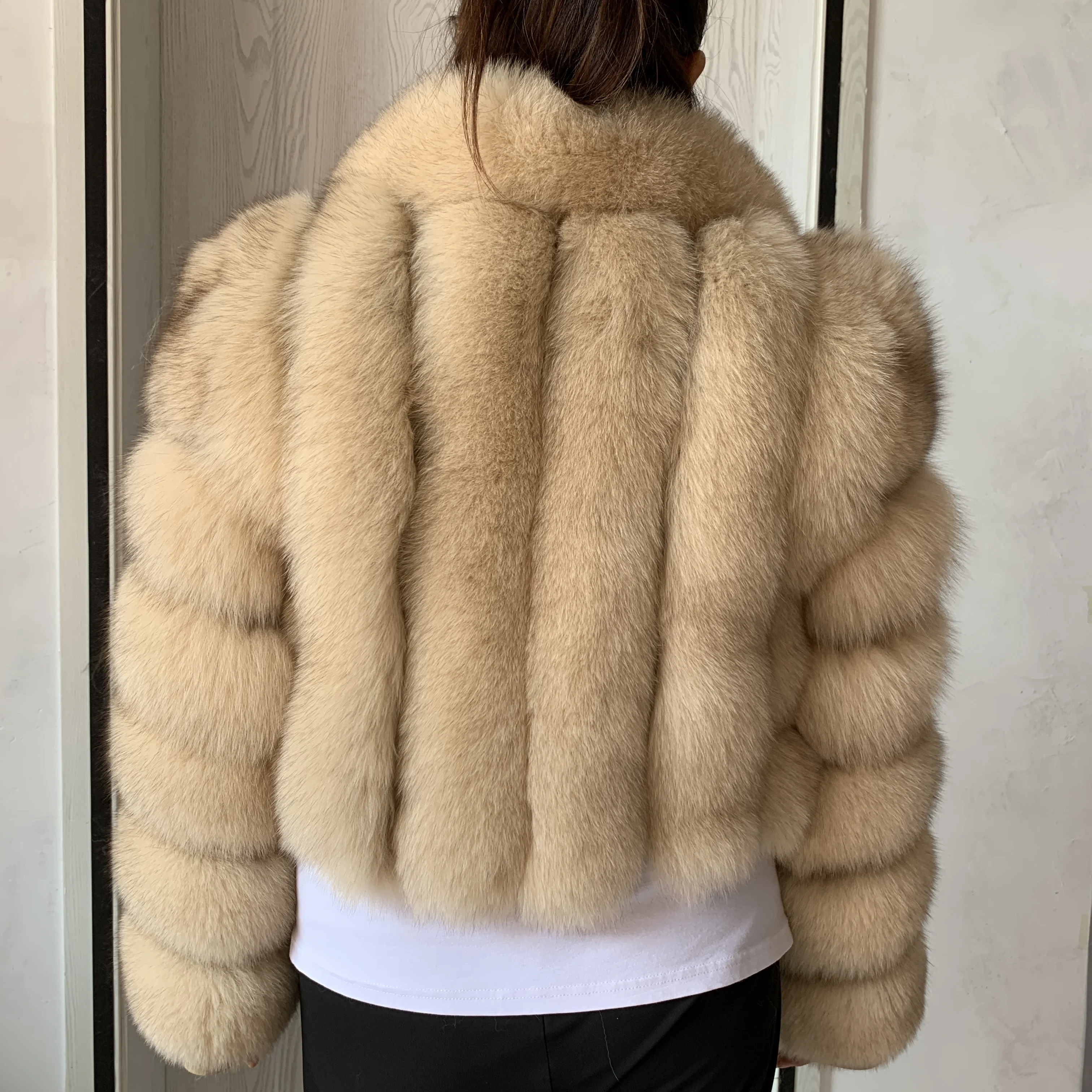 Manteau en fourrure de renard vertical avec col en fourrure de renard véritable pour femme, veste en fourrure naturelle, style populaire, hiver, chaleur, nouveau, 2023