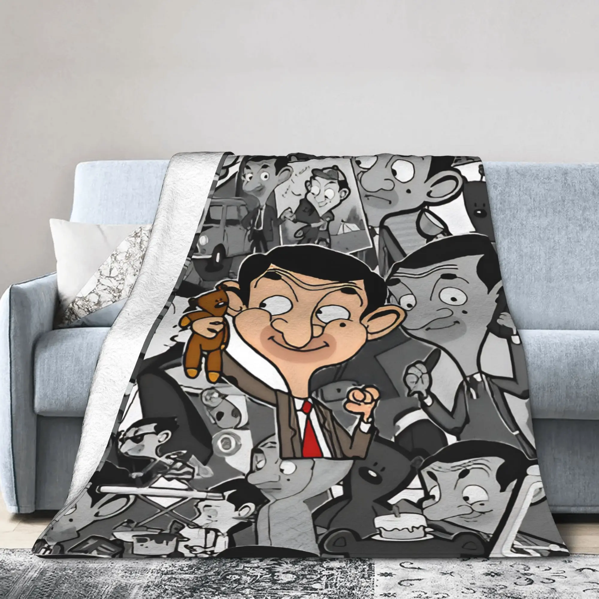Mr. Beans Blanket Cover Fleece Cartoon  Super Soft Throw Blankets for Bed Bed Rug