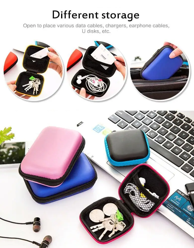 Hard หูฟังกรณี EVA หนังกระเป๋าหูฟังป้องกันสาย USB หูฟังแบบพกพากล่อง Pouch