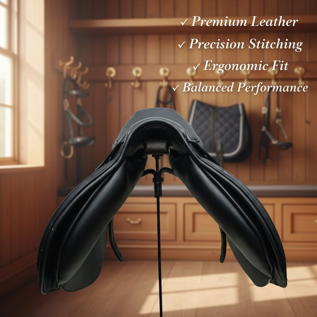 Tactical grip saddle British jumping saddle, leather breathable deep seat, safety and stability