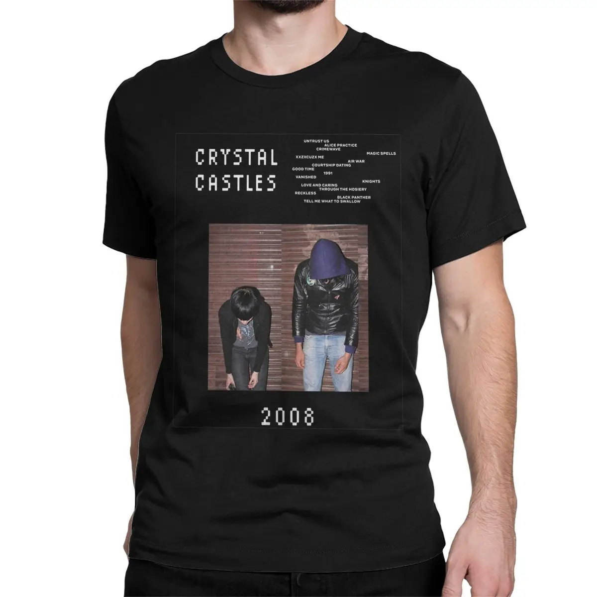 Crystal Castles 2008 Music T-Shirt Men Women Novelty Cotton Tee Shirt Crewneck Short Sleeve T Shirt Gift Idea Clothing