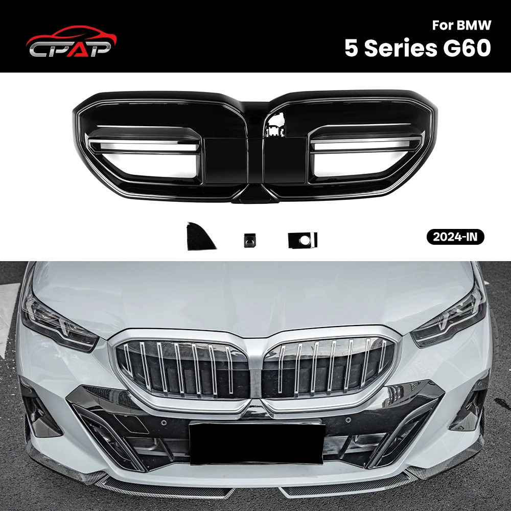 

Front Bumper Hood Kidney Grille Front Grills For BMW 5 Series G60 2024-IN M5 Style ABS Glossy Black