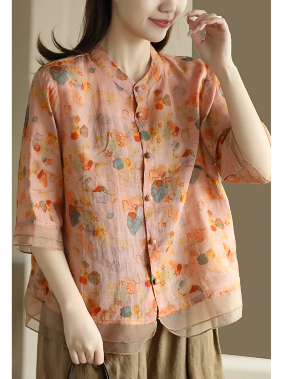 

Женский льняной топ с художественным цветочным принтом, хлопковый льняной ор Sve, винтажный свободный топ для поездок на работу