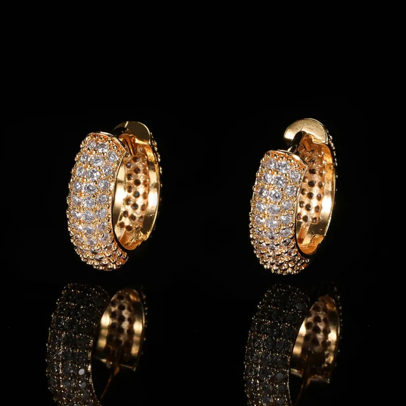 Miami Men's Earring Stud Silver 18K Gold Color Ear Nails Fashion Multi Rows Zircon Stone Diamond Created Hip-hop Jewelry