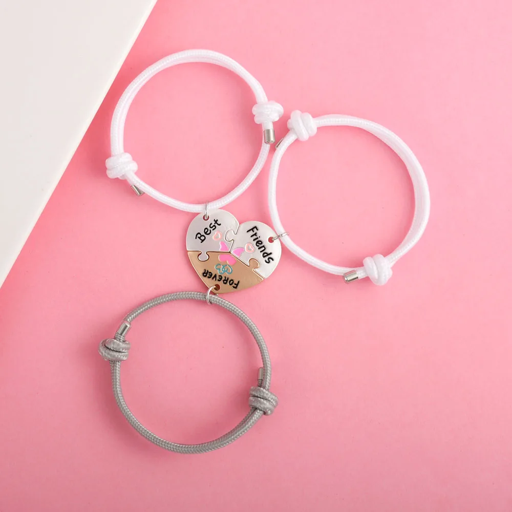 Lovecryst 3 قطعة/المجموعة الأزياء على شكل قلب خياطة أفضل صديق للأبد سوار BFF الصداقة مجوهرات هدايا للفتيات #4